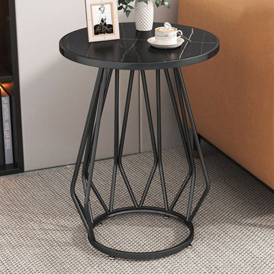 Contemporary Luxury Round Marble Texture Metal Frame Side Table 2-Tier Storage Shelves For Living Room