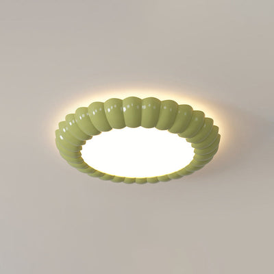 Contemporary Scandinavian Macaron Fiberglass Iron Round LED Flush Mount Ceiling Light For Bedroom