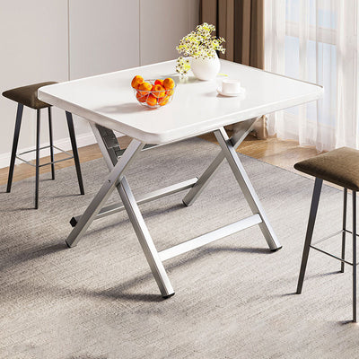 Modern Simple Square Density Plate Steel Pipe Dining Table For 4 Seats