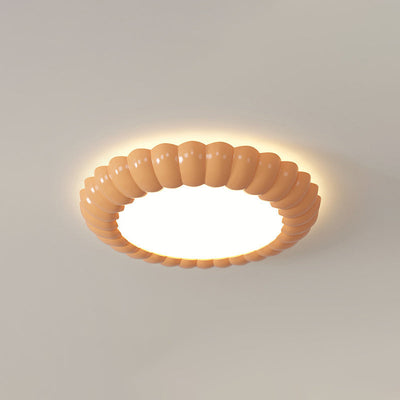 Contemporary Scandinavian Macaron Fiberglass Iron Round LED Flush Mount Ceiling Light For Bedroom