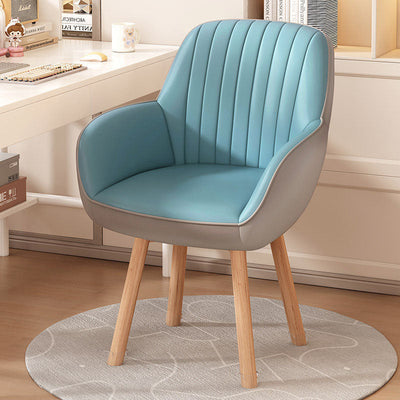 Contemporary Nordic Curved Leather Wood Legs Swivel Desk Chair Backrest Armrest For Home Office