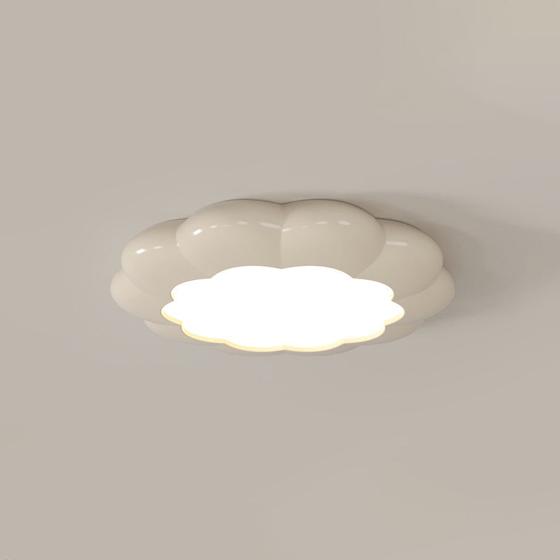 Contemporary Scandinavian Macaron Fiberglass Iron Round LED Flush Mount Ceiling Light For Bedroom