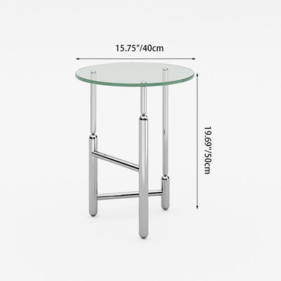 Modern Minimalist Cylinder Round Glass Iron End Table 1-Tier For Living Room