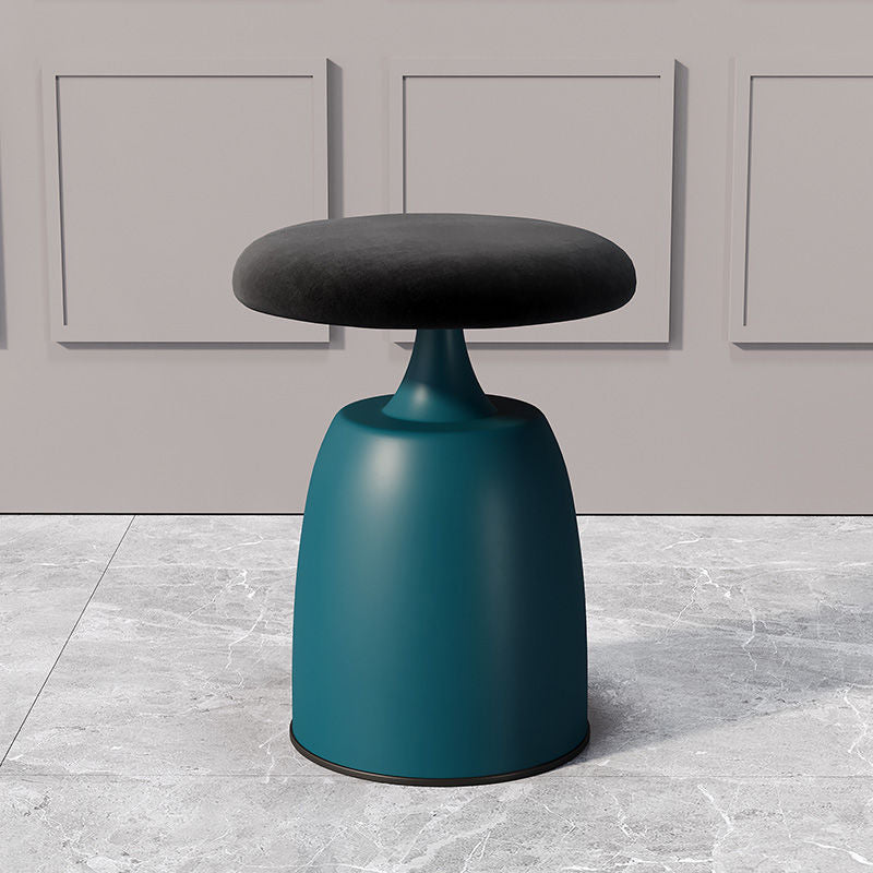 Modern Minimalist Round Cylinder Fabric Metal Vanity Stool For Bedroom