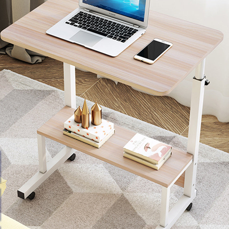 Modern Minimalist Rectangular Wood Steel Side Table 2-Tier For Study