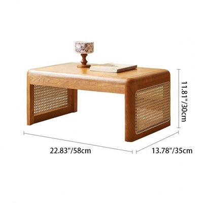 Traditional Japanese Rectangular Solid Wood Stainless Steel End Table 1-Tier For Living Room