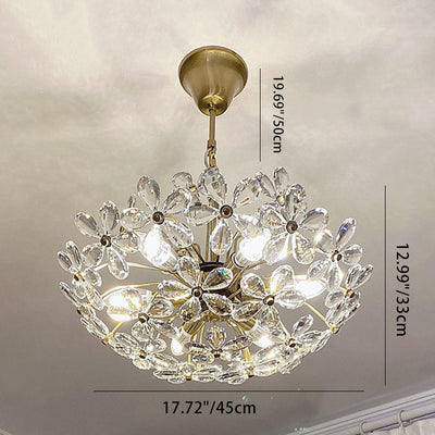 Traditional French Round Floral Copper Crystal 6/8 Light Chandelier For Bedroom