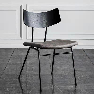 Contemporary Industrial Curved Square PU Leather Iron Dining Chair Backrest Armless For Dining Room