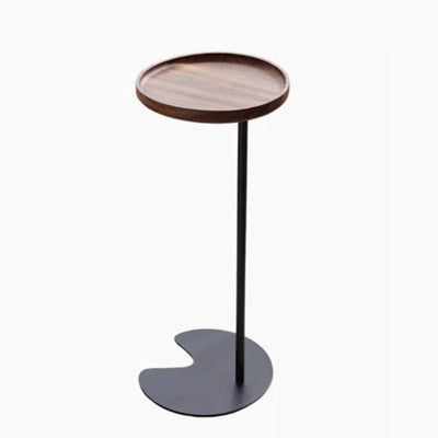 Modern Minimalist Round Iron Wood End Table 1-Tier For Living Room