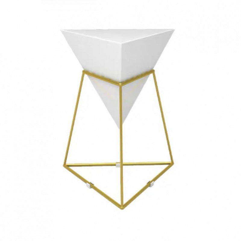 Modern Luxury Triangle Cone Iron Panel Rock Panel Gold Plated Shelf Side Table 1-Tier For Living Room