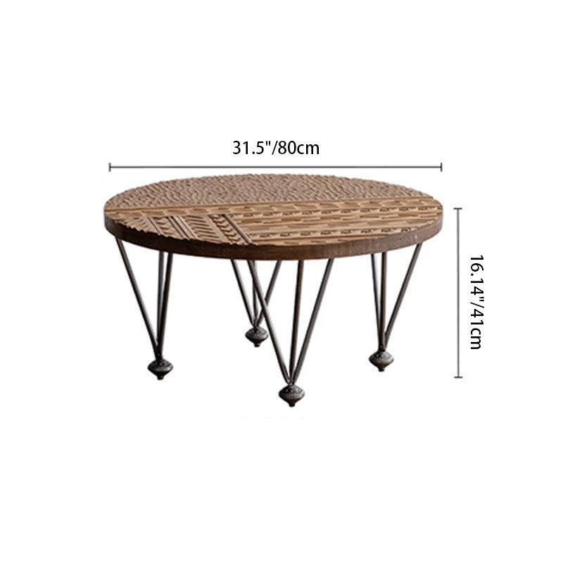 Traditional Rustic Round Density Plate Solid Wood Iron Coffee Table For Living Room