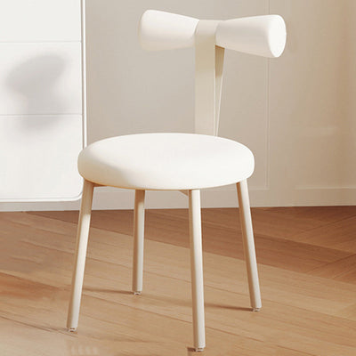 Modern Art Deco Cream Candy Round Fabric Iron Vanity Stool Backrest Armless For Bedroom