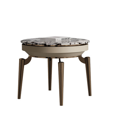 Contemporary Luxury Round Marble Stainless Steel End Table 1-Tier For Living Room