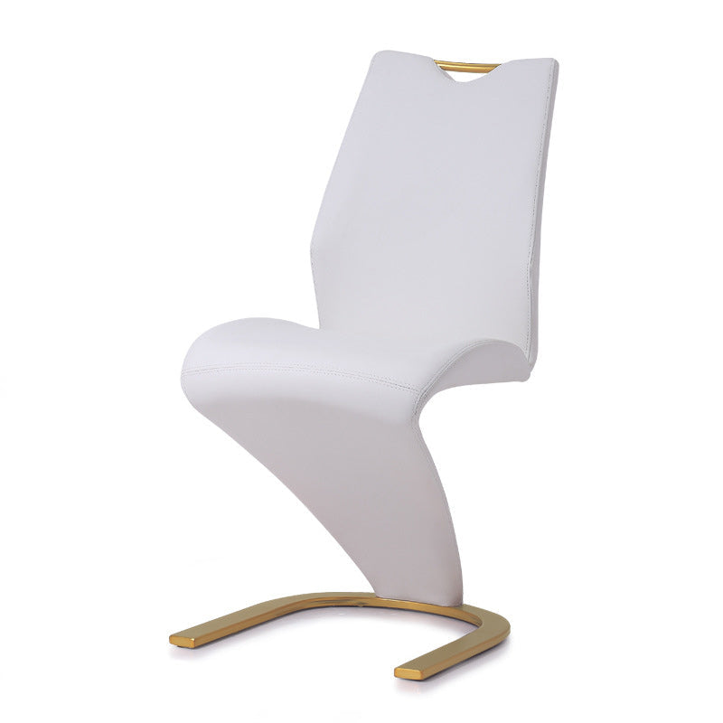 Modern Minimalist U-Shaped Chassis Rectangle Leather Titanium Gold Silver-Plated Dining Chair Backrest Armless For Dining Room