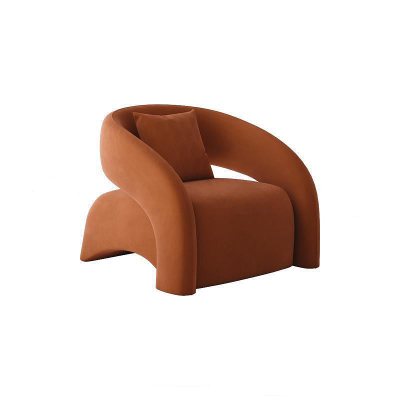 Modern Luxury Curved Square Leather Lambswool Fabric Wood Accent Chair Backrest Arm For Living Room