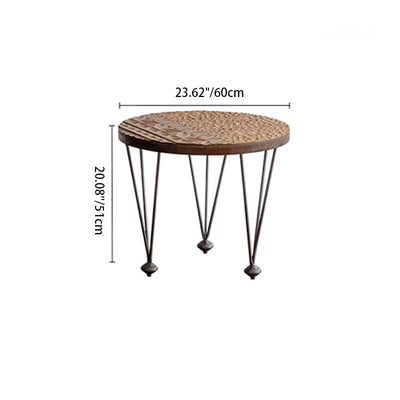 Traditional Rustic Round Density Plate Solid Wood Iron Coffee Table For Living Room