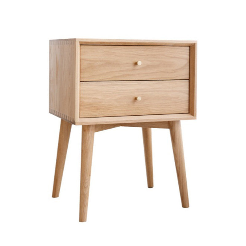 Contemporary Nordic Square Solid Wood Nightstand 2-Drawer For Bedroom