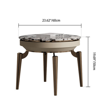 Contemporary Luxury Round Marble Stainless Steel End Table 1-Tier For Living Room