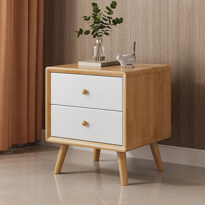 Modern Minimalist Square Rubberwood Solid Wood Nightstand 1/2 Drawer For Bedroom