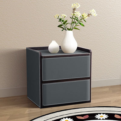 Contemporary Nordic Rectangular Leather Wood Nightstand 2-Drawer For Bedroom