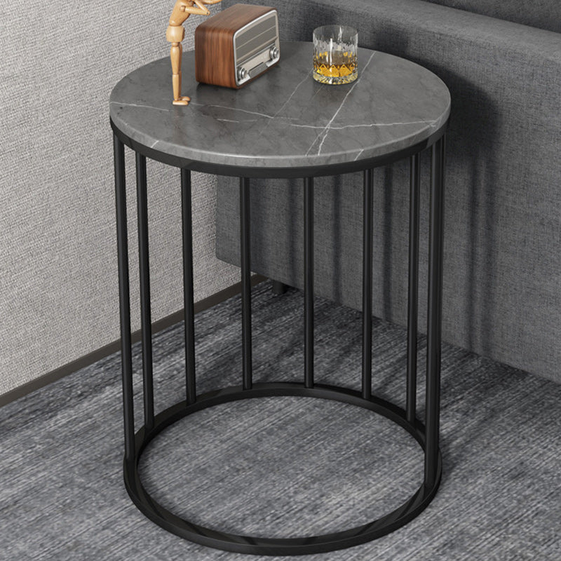 Modern Eclectic Round Rock Slab Steel End Table 1-Tier For Living Room