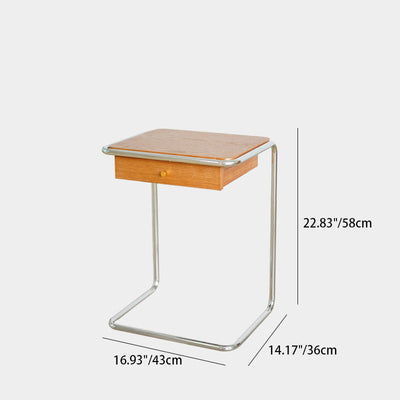 Modern Minimalist Square Wood Stainless Steel End Table 1-Tier For Living Room