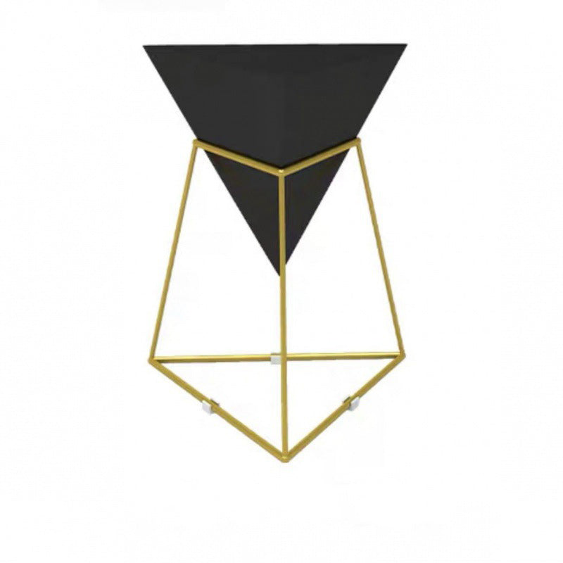 Modern Luxury Triangle Cone Iron Panel Rock Panel Gold Plated Shelf Side Table 1-Tier For Living Room