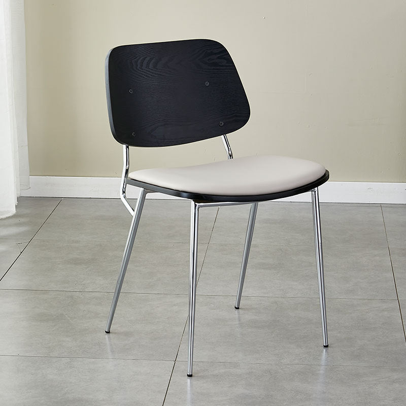 Contemporary Scandinavian Square Leather Metal Dining Chair Backrest Armless For Dining Room