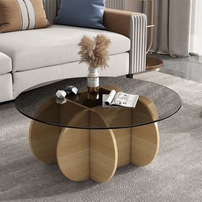 Modern Luxury Round Oval Cross Base Glass Plank Coffee Table For Living Room