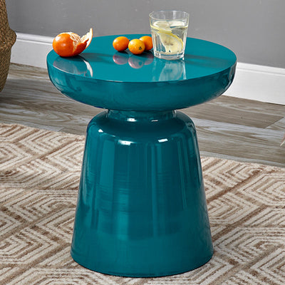 Contemporary Scandinavian Round Disc Column Fiberglass End Table 1-Tier For Living Room