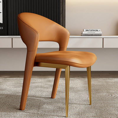 Modern Luxury Curve Square Leather Metal Dining Chair Backrest Armless For Dining Room