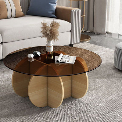 Modern Luxury Round Oval Cross Base Glass Plank Coffee Table For Living Room