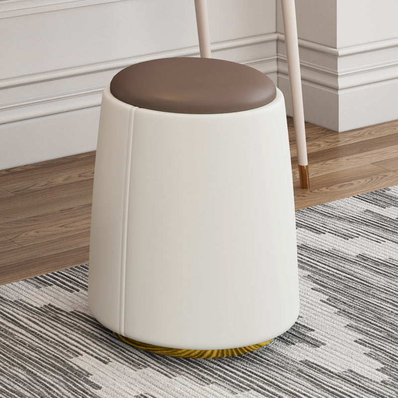 Modern Minimalist Cylinder Round Napa Leather Solid Wood Iron Vanity Stool Backless Armless For Bedroom