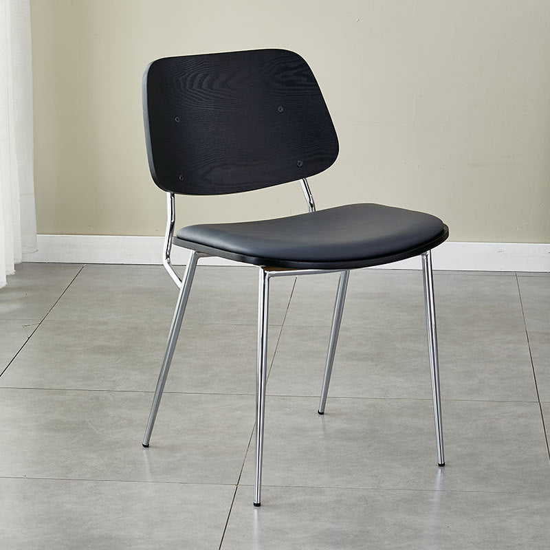 Contemporary Scandinavian Square Leather Metal Dining Chair Backrest Armless For Dining Room