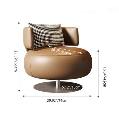 Contemporary Scandinavian Round Curved Leather Sponge Stainless Steel Accent Chair Backrest Rotatable For Living Room