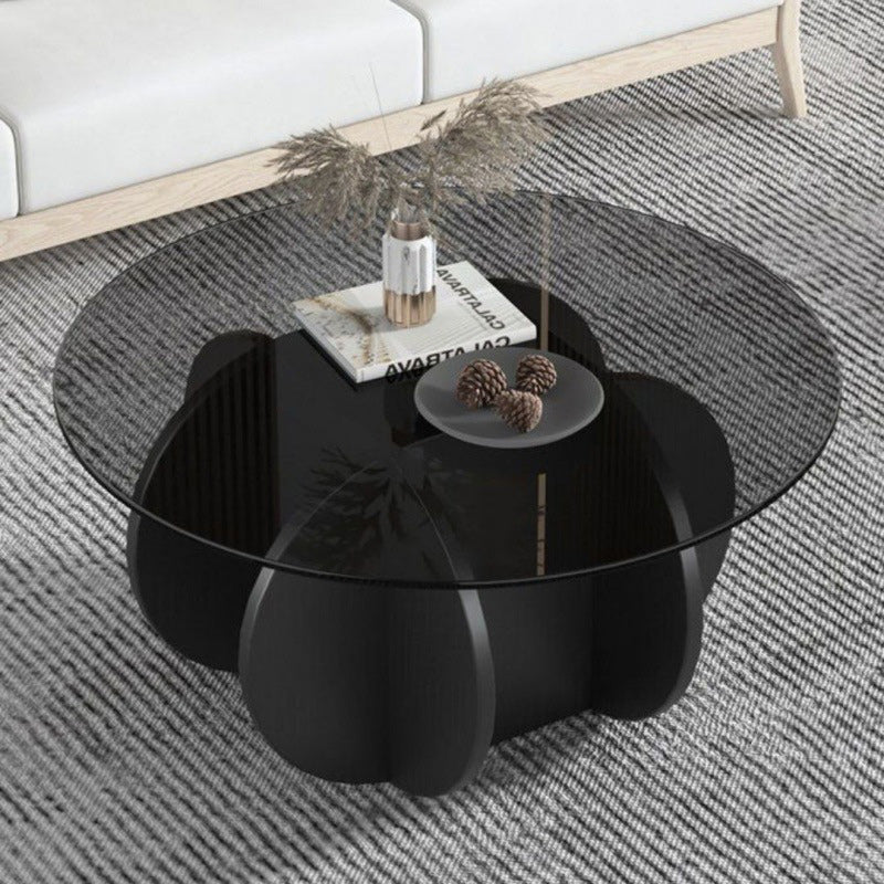 Modern Luxury Round Oval Cross Base Glass Plank Coffee Table For Living Room