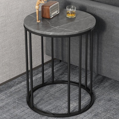 Modern Eclectic Round Rock Slab Steel End Table 1-Tier For Living Room