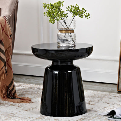 Contemporary Scandinavian Round Disc Column Fiberglass End Table 1-Tier For Living Room