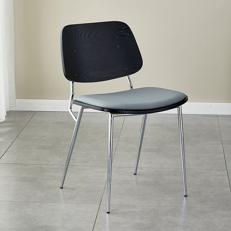 Contemporary Scandinavian Square Leather Metal Dining Chair Backrest Armless For Dining Room