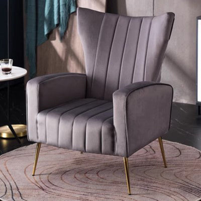 Modern Luxury Trapezoidal Square Velvet Wood Stainless Steel Accent Chair Backrest Arm For Living Room