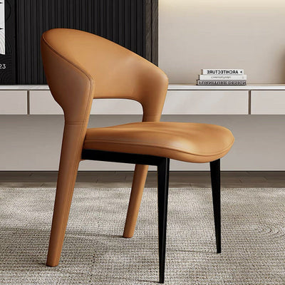 Modern Luxury Curve Square Leather Metal Dining Chair Backrest Armless For Dining Room