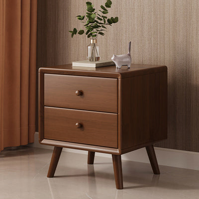 Modern Minimalist Square Rubberwood Solid Wood Nightstand 1/2 Drawer For Bedroom