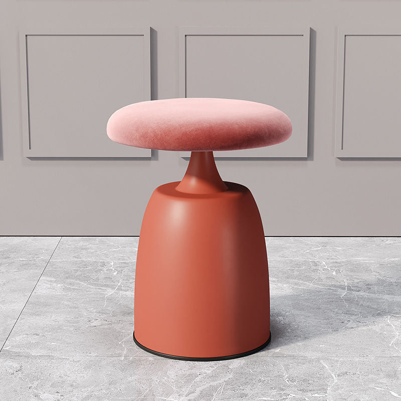 Modern Minimalist Round Cylinder Fabric Metal Vanity Stool For Bedroom