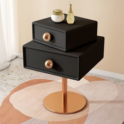 Contemporary Creative Orb Square Rotatable Stackable Wood Steel Nightstand 2-Drawer For Bedroom