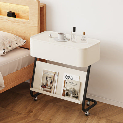 Modern Minimalist Rectangular Stainless Steel Carbon Steel Nightstand 1-Cabinet Swivel For Bedside