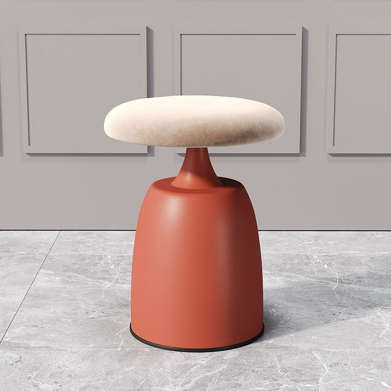 Modern Minimalist Round Cylinder Fabric Metal Vanity Stool For Bedroom