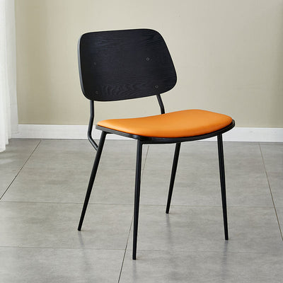 Contemporary Scandinavian Square Leather Metal Dining Chair Backrest Armless For Dining Room