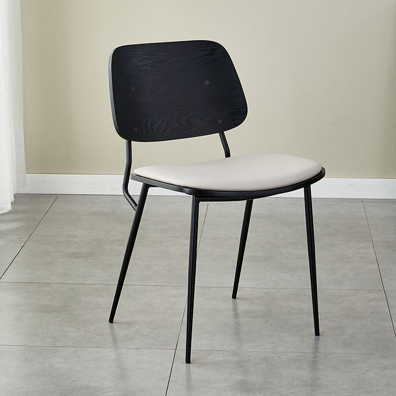 Contemporary Scandinavian Square Leather Metal Dining Chair Backrest Armless For Dining Room