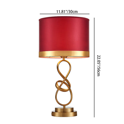 Modern Luxury Cylinder Metal Fabric Crystal 1-Light Table Lamp For Bedroom