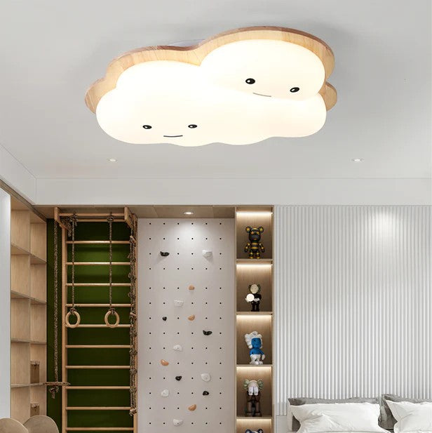 Contemporary Creative Woodgrain Cartoon Octopus Moon Acrylic LED Kids Flush Mount Ceiling Light For Living Room